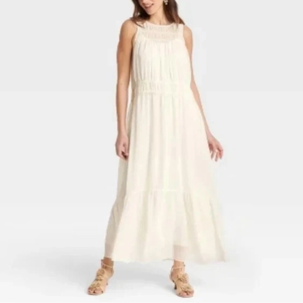 NWT A New Day Cream Chiffon Maxi Dress Size Small Sheer Lightweight Spring
